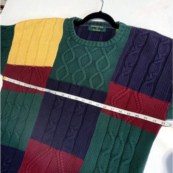 Vtg y2k Geometric Color Block Chunky Knit Sweater X Large crew cotton Pullover - Picture 6 of 11